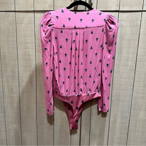 AFRM PINK WITH GREEN DITZY FLORAL PUFF SLEEVE LONG SLEEVE BODYSUIT SIZE SMALL - Picture 5 of 8